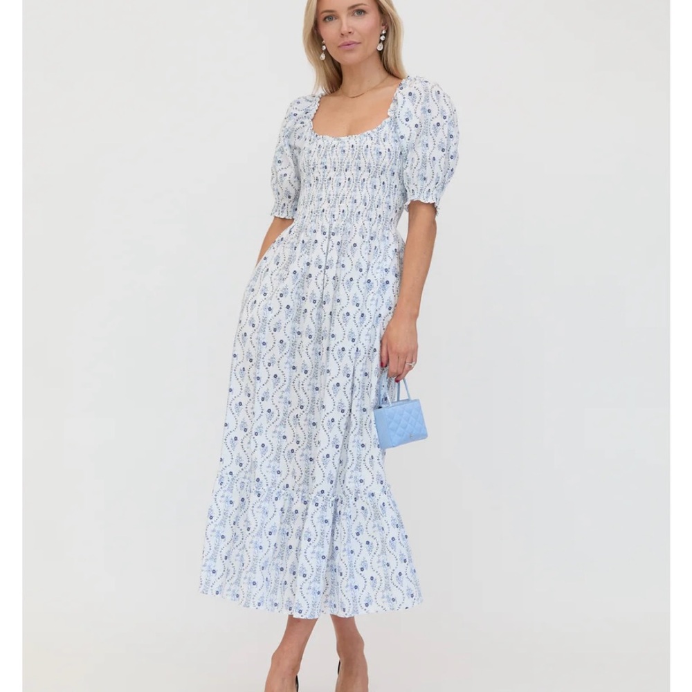 The Louisa Nap Dress - Blue Vine Stripe